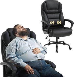 Big and Tall Office Chair for Heavy People 500lbs Pu Leather Computer Chair Massage Desk Chair Ergonomic Swivel Rolling Chair Executive Task Chair W/Lumbar Support Armrest Headrest, Black