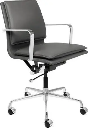 Laura Davidson Furniture Lexi II Padded Office Chair - Mid Back Desk Chair with Aluminum Arm Rest, Swivel & Cushion Availability, Made of Faux Leather, Dark Grey, Computer Chair