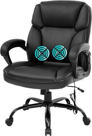 Big and Tall Office Chair Ergonomic Chair 400lbs Wide Seat Desk Chair PU Leather Computer Chair with Lumbar Support Arms Mid Back Executive Task Chair, Black