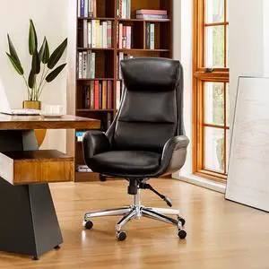 Glitzhome Mid-Century Modern Air Leatherette Adjustable Task Chair Swivel High Back Office Chair Computer Desk Chair with Armrest(Black) Glitzhome Mid-Century Modern Air Leatherette Adjustable Task Chair Swivel High Back Office Chair Computer Desk Chair with Armrest(Black)