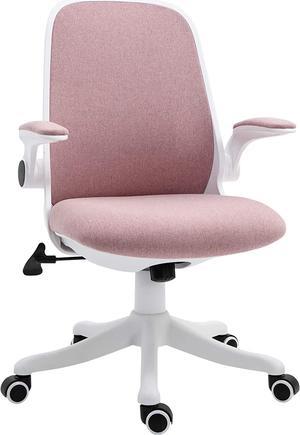 Vinsetto 360° Swivel Task Chair Breathable Fabric Computer Office Chair with Flip-up Arms and Adjustable Height, Pink