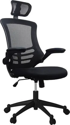 Techni Mobili Modern Ergonomic High-Back Office Chair, Executive Mesh Home Office Chair with Adjustable Headrest & Flip Up Arms, Black
