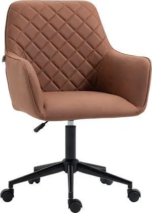 Vinsetto Mid Back Modern Home Office Chair Swivel Computer Desk Chair with Adjustable Height, Microfiber Cloth, Diamond Line Design, and Padded Armrests, Brown