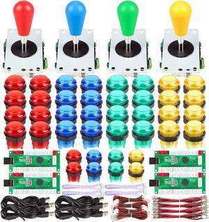 Fosiya 4 Player LED Arcade Kit Ellipse Oval Style Joystick USB Encoder to PC Games DIY Controllers Bat Joystick 4 Colors LED Arcade Buttons for All Windows PC MAME Raspberry Pi