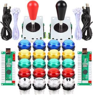 EG STARTS 2 Player Arcade Games DIY Kit Parts 2 Ellipse Oval Joystick Handles + 20 LED lit Arcade Buttons (Mixed Color Kit)