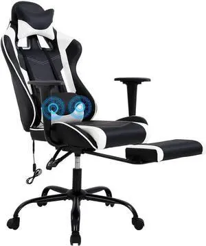 Ckofgdsue PC Gaming Chair High Back Executive Office Chair Pu Leather Computer Chair Racing Lumbar Support Slide-Out Footrest Adjustable Swivel Video Game Chair,White