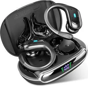 Wireless Earbuds Bluetooth Headphones 80Hrs Playback with LED Diaplay Wireless Charging Case Noise Cancelling Ear buds with Earhooks, IPX7 Waterproof Over Ear Earphones for Sports Running Workout