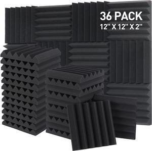 Sound Proof Foam Panels - 12 x 12 x 2 Inches 36 Pack Wedges Acoustic Foam Panels Sound Proofing Padding for Walls and Ceiling High Density Foam Studio Foam (Black)