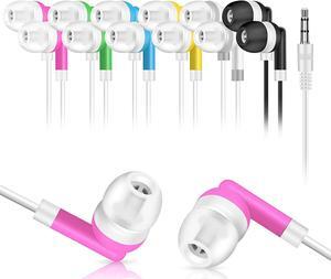 Kids Bulk Earbuds Headphones 50 Pack Multi Colored Wholesale Wired Earphones Perfect for School Classroom Libraries Students Individually Bagged (6 Color)