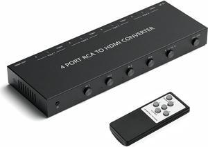 4 Port RCA to HDMI Converter/4Port AV to HDMI Adapter Converter 720/1080P Support 16:9/4:3 Switcher Compatible with WII, N64, PS2,PS3, VHS, VCR DVD Players etc. (4AV Input 1 HDMI Output)