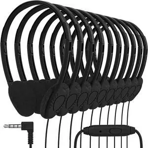 Maeline Bulk On Ear Student Headphones with Microphone for Library, School, Classroom, Airplane, Kids Online Learning and Travel, 3.5 mm Headphone Plug - 30 Pack - Black