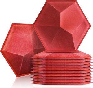 Sonic Acoustics 12 Pack 3D Hexagon Acoustic Panels 14" X 12" X 0.2" High Density Acoustic Absorption Panels, 3D Soundproofing Insulation Panel (Red)