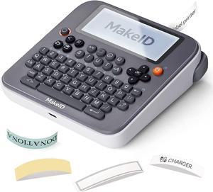 Makeid E1 Portable Label Maker - Bluetooth Compatible Thermal Printer - QWERTY Keyboard, 4.42" LCD Screen - Prints 9mm, 12mm, 16mm Clear Waterproof Sticker Labels - Includes USB Cable