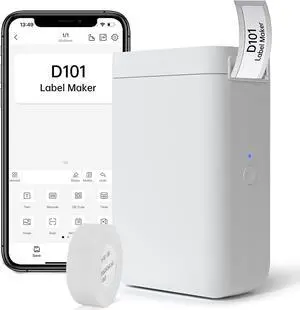 DEEPIN Label Maker Machine D101 Bluetooth Label Maker with Tape, 0.4-1 Inch Print Width Thermal Label Printer Portable for Business, School, Office Organization, Home Storage, White