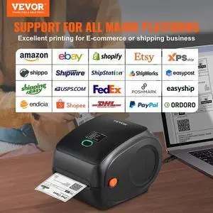 VEVOR Bluetooth 300DPI Thermal Label Printer, 4x6 Shipping Label Printer, Automatic Label Recognition, Support Windows/MacOS/Linux/Chromebook/Android/iOS, Compatible w/, Ebay, Etsy,etc