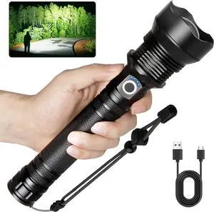 Alicegirl Rechargeable High Lumen Flashlight, 200000 Lumens Super Bright Led Flashlights with 5 Modes & 10000 mAh High Capacity, Zoomable Waterproof Handheld Flash Light for Camping Emergencies