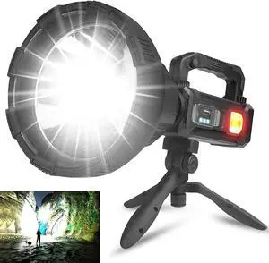 Rechargeable Spotlight Flashlights High Lumens, 150000 Lumens Super Bright LED Searchlight Flashlight IPX5 Waterproof 4 Modes Handheld Spotlight for Emergencies, Fishing, Hiking, Camping