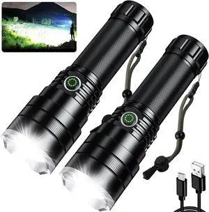 lemihui Rechargeable Flashlights High Lumens, 120000 Lumens Super Bright Led Flashlight with 4 Modes, Waterproof Powerful Handheld Flash Light for Camping Hiking(2 Pack)