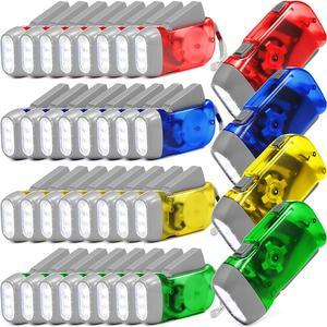 36 Pcs Hand Crank Flashlight Manual Powered Light No Battery Required High Lumen 3 LED Torch Mini Lamp Torch Translucent Case for Camping Emergency Survival Hurricane Storm (Yellow, Green, Blue, Red)