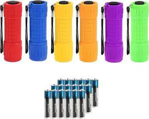 Small Mini Flashlights Pack of 6,Assorted Colors,New Type Cob Light,with 18 AAA Battery (6 Pack)