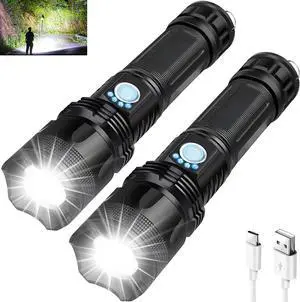 AXRUNZE Rechargeable Flashlights High Lumens, 100000 Lumen Super Bright Flashlight, Powerful Flashlights with 5 Lighting Modes, Zoomable, IPX5 Waterproof for Hiking, Camping