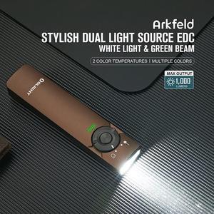 OLIGHT Arkfeld Flat Flashlight 1000 Lumens Dual Light Source EDC Lights with Green Beam and White LED Combo, Powered by Rechargeable Built-in Battery for Outdoors, Emergency (Desert Tan Cool White)