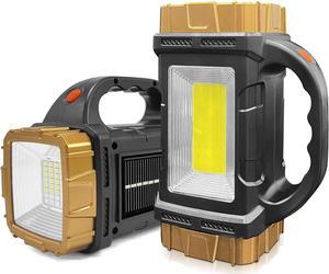2-Pack Solar Flashlights High Lumens Rechargeable Outdoor Waterproof Spotlight LED Work Light Searchlight Lantern for Camping Emergencies
