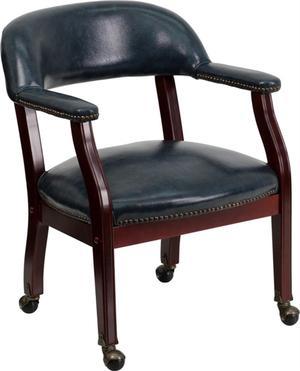 Flash Furniture Sarah Navy Vinyl Luxurious Conference Chair with Accent Nail Trim and Casters