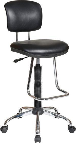Office Star DC Series Pneumatic Drafting Chair with Vinyl Stool and Back, Heavy Duty Chrome Teardrop Footrest, Black