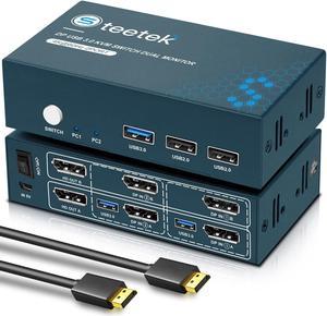 Steetek USB 3.0 Displayport KVM Switch Dual Monitor, 4K@60Hz 2 Monitors 2 Computers DP KVM Switch, 2 in 2 Out Displayport kvm with USB 3.0 Port, Button Switch, with 4 DP and 2 USB 3.0 Cables