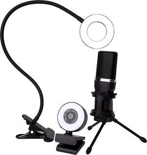 Live Streaming Kit- Perfect for Streaming Video Games on Twitch, YouTube, Podcasts and Working from Home. Includes 1920x1080p Webcam, Professional USB Microphone, and One LED Multi-Color Ringlight