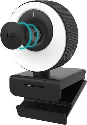 COSHIP 1080P 60FPS Webcam with Microphone, 2021 Computer Camera with Ring Light, Privacy Cover, Advanced Auto-Focus, Adjustable Brightness, Streaming Web Camera for Zoom Skype