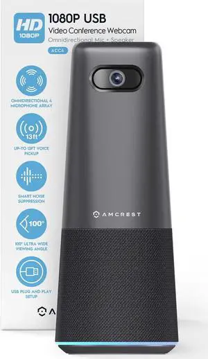 Amcrest ProHD 1080P Conference Webcam w/Microphone & Speaker, Portable All-in-1 Wide-Angle 100° Camera, 13ft Voice Pickup, Smart Noise-Suppression, USB Plug & Play ACC4