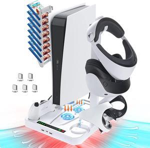 PSVR 2 & PS5 Charging Station with Cooling Fan, JDGPOKOO PSVR2 Stand with  PS VR2 & PS5 Controller Charging Dock, PS5 VR2 Charging Display Stand for