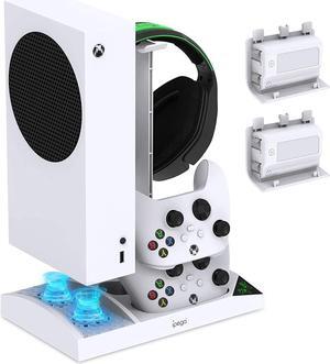 Cooling Fan with Charging Stand for Xbox Series S Console and Controller, Dual Charger Dock Accessories with 2 x 1400mAh Rechargeable Battery and Cover, Headphone Mount for Xbox Series S