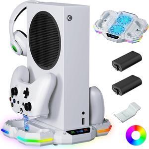 Cooling Stand with Controller Charging Station for Xbox Series S, ZAONOOL Dual Charger Dock & Cooling Fan for Console Accessories with 13 RGB Lights, 2*Rechargeable Battery, Headset Hook & USB3.1 Port