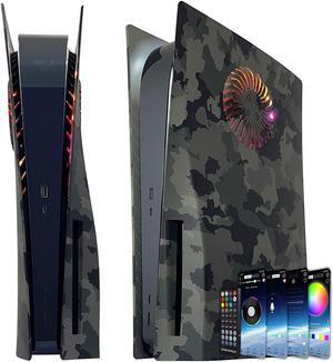 PS5 Faceplate with RGB Light Strip and Dust Filter for Cooling Vents DOBEWINGDELOU 400+ Effects LED Light Ring Console Cover for PlayStation 5 Disc Edition DIY Decoration Kit Accessories Camo Green
