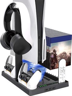 Vertical Cooling Fan Stand for PS5 Console, Digital Editions Dual Controllers Charger, 2 Silent Cooling Fans, Retractable Game Storage Slots, for Playstation 5