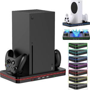 Vertical Cooling Stand for Xbox Series X/S, Dual Controller Charging Station for Xbox Series X/S with Cooling Fan 3 Hub USB Ports