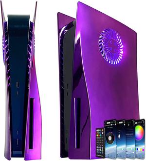 PS5 Faceplate with RGB Light Strip DOBEWINGDELOU PS5 Glossy Face Plate 400+ Effects LED Light Ring Console Cover for PlayStation 5 Disc Edition DIY Decoration Kit Accessories Eelectroplating Purple