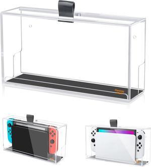 Desing Wish Switch Wall Mount Holder Compatible with Nintendo Switch/OLED Dock, Switch Dock Cover Clear Protective Box Dust Cover Display Box Acrylic Wall Mount Stand for Nintendo Switch Dock