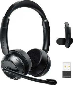 Pointcinco Bluetooth Headset with AI Noise Canceling Microphone, Convertible Stereo to Mono Headset, Wireless Headset with USB dongle for Computer Game Office Call Center Skype Zoom Meeting Trucker