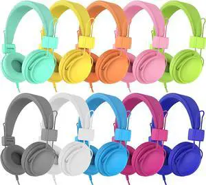 AILIHEN Kids Headphones Bulk 10-Pack for School Classroom K-12, On-Ear Wired Headsets with Microphone & 85dB Volume Limited & Sharing, 3.5mm Jack for Chromebook, Computer, Laptop (Multicolor)