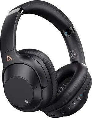 Ankbit E500Pro Hybrid Active Noise Cancelling Headphones, 90H Playtime Wireless Over-Ear Bluetooth Headphones with Mic, Hi-Fi Sound, Deep Bass, Multi-Connection, Comfort Earpad for Travel/Work(Black)