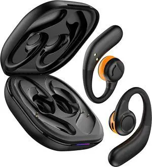 Open Ear Headphones Wireless Bluetooth 5.3, Open Ear Earbuds with Dual 16.2mm Dynamic Drivers 60 Hours Playtime Waterproof Sport Earbuds for Android iPhone TV,Black