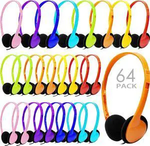 64 Pack Classroom Headphones Bulk Multi Color Class Set for School Students Kids Children Toddler Boys Girls Teen and Adult