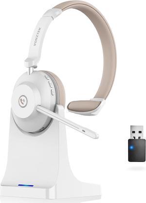 Bluetooth Headset, Wireless Headphones with Microphone Noise Canceling & USB Dongle, Wireless Headset with Mic Mute & Charging Base for Computers PC/Phones/Zoom/Skype/MS teams/Google Meet Work Headset
