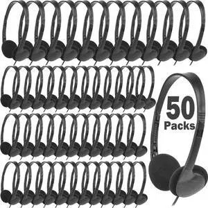 50 Pack Bulk Classroom Headphones for Kids School Wholesale Wired Headphones with 3.5mm Jack for Children Chromebook Laptop PC Computer(LS04 50 Black)