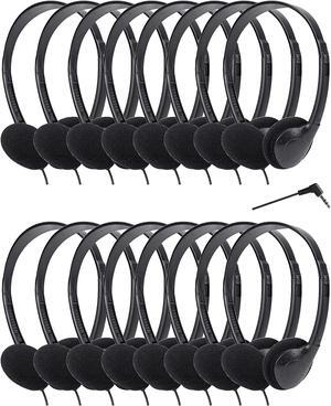 QWERDF 48 Packs Headphones Bulk for Classroom School Student Wired On-Ear Headsets Earphones Class Set Individually Bagged (Black)