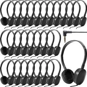 Flutesan 30 Pack Wired Headphones, Adjustable On Ear Headphones, Kids Headphones with Stereo, Children Headphones Earbuds for Kids, Boys, Girls, Schools, Laptop, Travel, Plane, Tablet (Black)